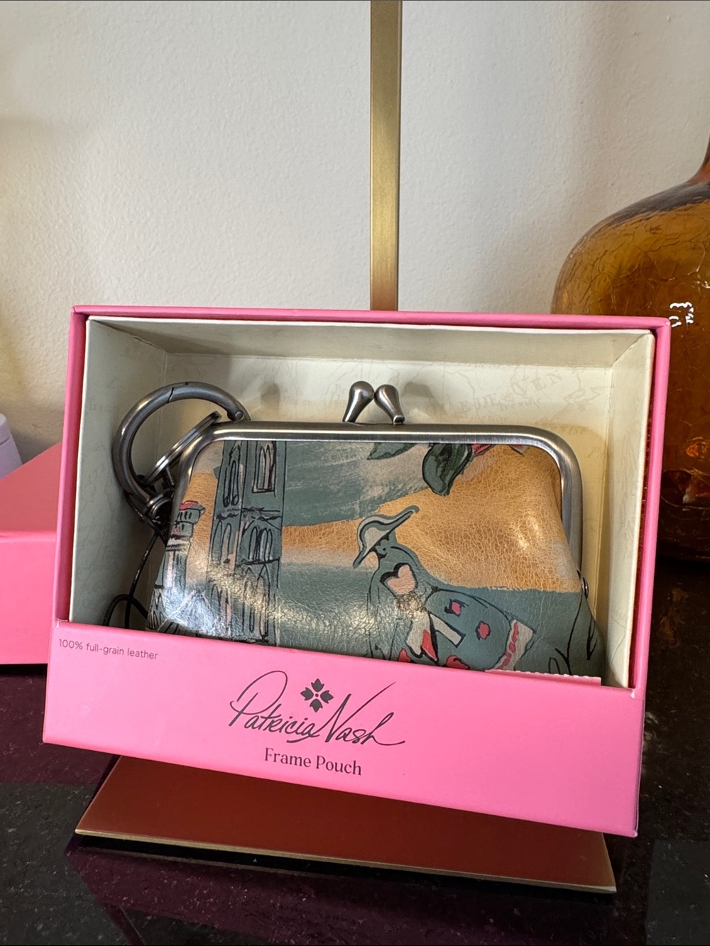 Patricia Nash Multicolor Leather Frame Pouch - Beautiful Girl Print